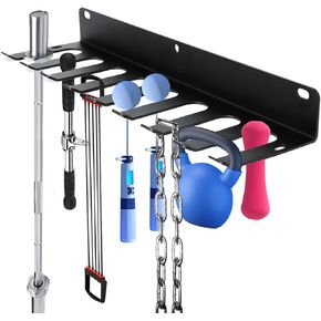 Aolamegs Home Gym Storage Rack-Heavy-duty 9 Hook Fitness Equipment Storage And Organization Workout Gear Wall Mount Hanger,Home Gym Accessories For Barbell,Kettlebells,Gym Bands,Ropes,Chains,Dumbbells