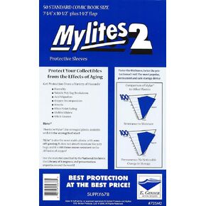 Mylites 2 Mil Comic Book Standard Size 7 1/4" x 10 1/2" Plus 1-1/2" Flap Pack of 50