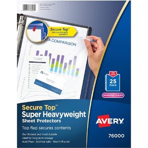 Avery Diamond Clear Secure Top Sheet Protectors, Super Heavyweight, 25 Page Protectors (76000)