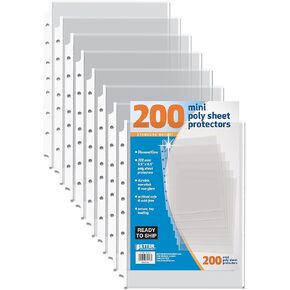 Better Office Products 200 Count Mini Poly Sheet Protectors, Standard Weight, Diamond Clear, 5.5" x 8.5", 200 Pack
