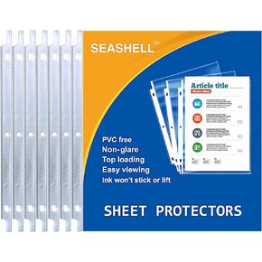 Seashell 100 Economy Non-Glare Sheet Protectors, Plastic Page Protectors for 3 Ring Binder, Letter Size, Top Loading, 3 Hole Punched, Binder Sleeves for 8.5 x 11 Paper, for School and Office use…