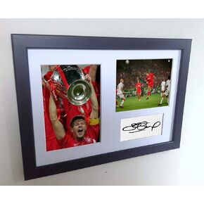 Signed Black Soccer Steven Gerrard Champions League Winner Liverpool FC Autographed Photo Photographed Picture Frame A4 12x8 Football Gift