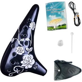 Rose Flower Ocarina 12 Hole Alto C Relief Pattern AC Tone Ceramic Instrument (Pink)
