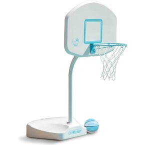 Dunn-Rite Junior Hoop Poolside Fillable Base Basketball Hoop w/Ball, Base, & 14 Inch Stainless Steel Rim, White