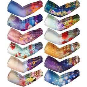 Tisancy 12 Pairs Women Farmers Sleeves UV Sun Protection Arm Sleeve Cooling Cover Gardening Sleeves for Sports 21inch