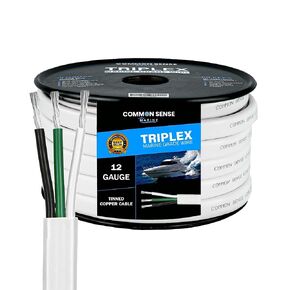 12 Gauge 3 Conductor Marine Wire - 50 ft Triplex Flat Marine Grade Wire Tinned Copper Oxygen-Free Insulated - 12/3 AWG UL 1426 Standard PVC Wire for Boat, Automotive, Speakers, Camper & Trailers