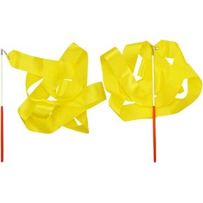2 Pack Yellow Rhythmic Gymnastics Wands Praise Dancing Streamers for Baton Twirling Talent Shows Artistic Dancing