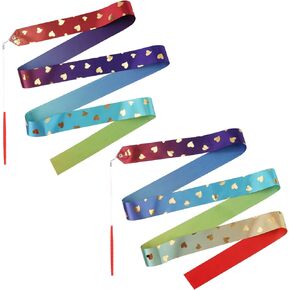 2pcs Dance Ribbon, 78.7 inch Gymnastics Ribbon Love Heart Patterns Gymnastics Dance Ribbons Ribbon Streamers Twirling Wands for Artistic Kids Dancing Talent Shows