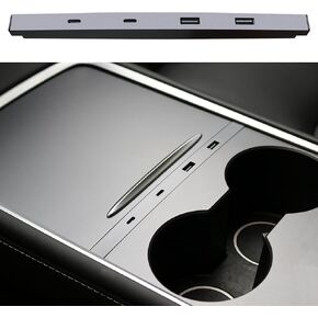 شاحن محور USB للسيارة لطراز Tesla Y 2021-2024 والطراز 3 2021-2023، يدعم الشحن السريع USB-C، شاحن هاتف متعدد المنافذ لوحدة التحكم المركزية OEM ملحقات محول محطة الإرساء