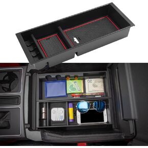 JDMCAR Compatible with Ford F150 Accessories (2015-2020) /F250 F350 F450 (2017-2022) / Expedition 2018-2022 Center Console Organizer, ABS Material Insert Tray Storage Box- (Bucket Seats ONLY)- Black