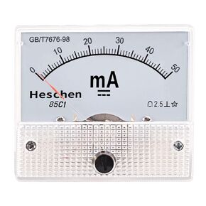 Heschen 85C1-50mA Rectangle Panel Mounted Current Meter Ammeter Tester DC 0-50 mA Class 2.5 White