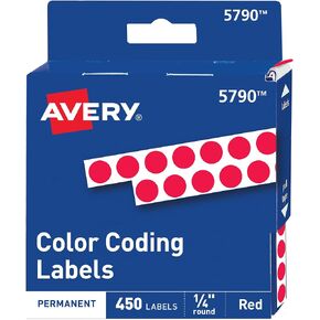 Avery Dot Stickers 1/4 Inch, 450 Red Stickers Per Pack, 5 Packs, 2,250 Total Round Labels (05790)