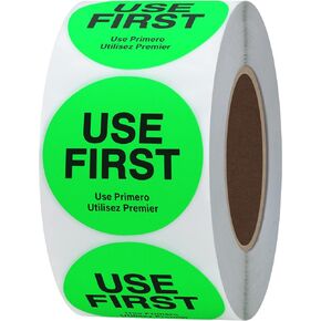 ملصقات Hybsk Fluorescent "USE First" للمطاعم وخدمة الطعام FIFO مقاس 1.5 بوصة إجمالي 500 ملصق لكل لفة (أخضر فلورسنسي)