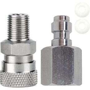 Universal 1/8 inch NPT Female Connector and 8mm Male Plug Fill Nipple Quick-Disconnect Set, Stainless Steel Remote Line Male & Female Set for Paintball HPA CO2 Convertor Air Tool Fittings