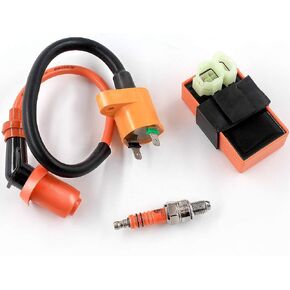 High Performance Racing AC Cdi Box 6pin + Ignition Coil + 3 Electrode Spark Plug for GY6 50cc 80cc 125cc 150cc Moped Scooter ATV Go Kart