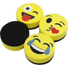 VIZ-PRO Magnetic Smiley Face Circular Whiteboard Eraser / 4 Pack of 2" Dry Erase Erasers