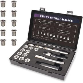 طقم إصلاح الخيوط M12X1.25، مع صنبور، كونتربور، سائق التثبيت، مثقاب HSS إدراج 15 مم، إدراج الفولاذ المقاوم للصدأ M12X1.25X15mmX10 PCS in Kuwait