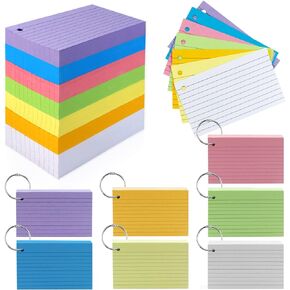 Tecmisse 600 Pieces Index Cards Rulded, Colorful Flash Cards 3 x 5 Index Card with Rings, Heavy Study Cards, Note Cards Punched for School Learning, Office and Home Uses, 7 Colors