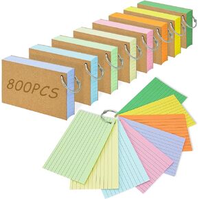800 PCS Index Cards, 3x5 Inches Colored Flash Cards with Ring, Lined Notecards Ruled Study Card Flashcards Heavy Note Cards for Studying, Learning, School, College…