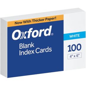 Oxford Blank Index Cards, 4" x 6", White, 100/Pack
