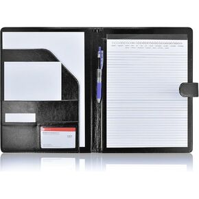 Mymazn Padfolio Portfolio Folder, Faux Leather Interview Resume Folder with Document Organizer & Business Card Holder, Letter-Sized Notepad Legal Pad Holder for Men Women (Grey Green)