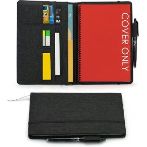 Folio Cover Compatible with Rocketbook Fusion, Everlast, Wave, Multi Organizer with Pen Loop, Zipper Pocket, Business Card Holder, Waterproof Fabric, Executive Size, Black
