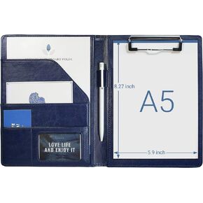 Mymazn Junior Padfolio Portfolio Folder, Small A5 Clipboard with Cover for 5'' x 8'' Writing Pad Notepad Holder Legal Pad Holder for Business School Office Men Women (Grey Green)