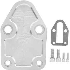 Camrusic Fuel Pump Plate with Gasket and Bolts, CNC Aluminum Fuel Pump Mounting Plate Kit Compatible with Chevy Small Block 283 327 350 400 Engines