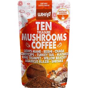 Wixar Mushroom Coffee Blend - Ten Treasure Mushrooms Extract Instant Coffee Powder with Lions Mane, Turkey Tail, Reishi, Chaga, Shiitake, Maitake, Cordyceps, Complex - 5oz Mushroom Supplement