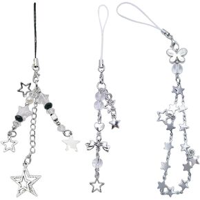 3 PCS Cute Y2K Phone Charm Keychain Bag Accessory Star Phone Strap Phone Jewelry Alloy Material For Fashion Lover Y2k Phone Chain Decor