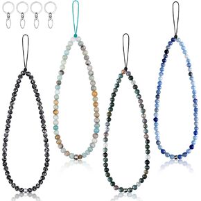 4 Pcs Beaded Phone Charm Natural Stone Cell Phone Charms Strap Lanyard Wrist Strap Handmade Stone Cell Phone Strap Phone String Charms Keychain Phone Chain Bracelet Cell Phone Charms