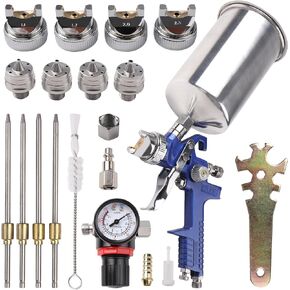 HVLP Gravity Feed Spray Gun, Automotive Air Paint Spray Gun Kit with 4 Nozzles,1.4mm 1.7mm 2.0mm and 2.5mm, 1000cc Aluminum Cup, Suitable for Auto Paint, Base Coat & Touch Up
