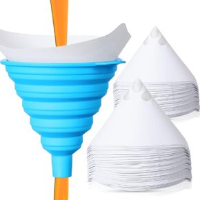 50 Packs Paint Strainers Cone Paint Filter with 190 μm Filter Tips and 1 Pack Silicone Funnel, Cone Shaped Nylon Mesh Funnel for Automotive, Spray Guns, House, Etc.
