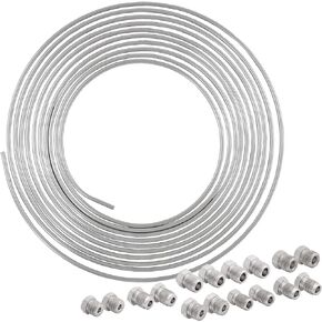 4LIFETIMELINES 25 ft 1/4 Stainless Steel Brake Line Replacement Tubing Coil and Fitting Kit, 16 Fittings Included, Inverted Flare, SAE Thread, 0.028 inch wall thickness