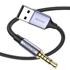 MOSWAG USB to 3.5mm TRS Audio Jack Adapter with Microphone, 3.28FT/1Meter USB Male to 3.5mm AUX Stereo Audio Cable, Nylon Braided USB to AUX Converter for PC, Laptop, Windows, Speaker, Headphones