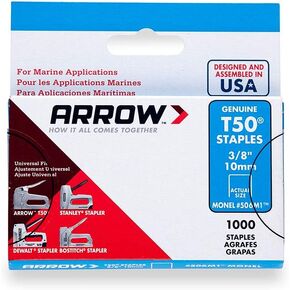 Arrow 508M1 Heavy Duty T50 Monel Staples for Marine Applications, 1/2-Inch Leg Length, 3/8-Inch Crown Size, 1000-Pack, Made in the USA