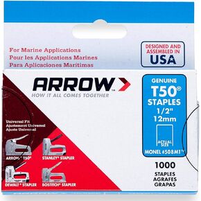 Arrow 508M1 Heavy Duty T50 Monel Staples for Marine Applications, 1/2-Inch Leg Length, 3/8-Inch Crown Size, 1000-Pack, Made in the USA in Saudi Arabia