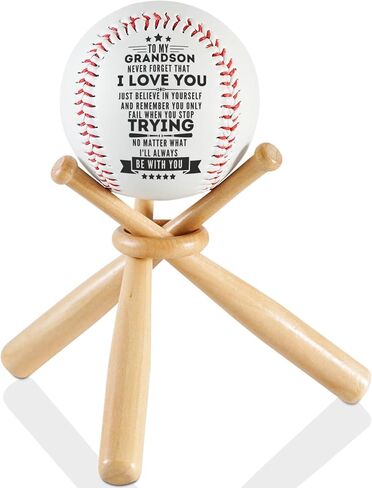 Baseball Gifts for Boys Grandson from Grandpa, Grandma, Grandparents for Birthday Graduation Christmas, Printed Baseball with Stand Holder - to My Grandson in Saudi Arabia