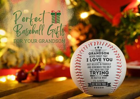 Baseball Gifts for Boys Grandson from Grandpa, Grandma, Grandparents for Birthday Graduation Christmas, Printed Baseball with Stand Holder - to My Grandson in Saudi Arabia