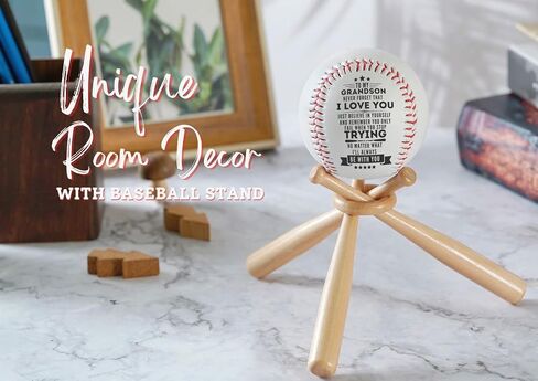 Baseball Gifts for Boys Grandson from Grandpa, Grandma, Grandparents for Birthday Graduation Christmas, Printed Baseball with Stand Holder - to My Grandson in Saudi Arabia