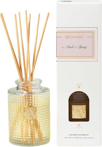 Aromatique The Smell of Spring Reed Diffuser | Home Fragrance Long Lasting Living Room Air Freshener Aromatherapy Deodorizer Oil Nonstop Freshness Notes of Hyacinth, Jasmine, Rose, Vanilla 5oz in Saudi Arabia