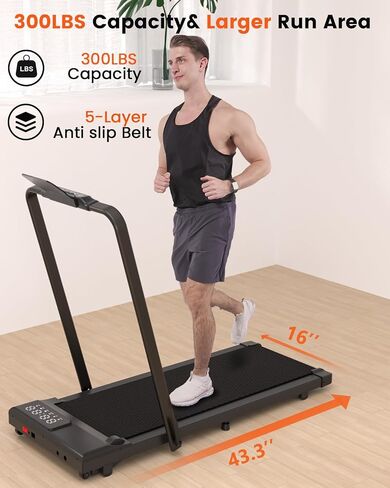3 in 1 Walking Pad Treadmill- 3.0HP Folding Treadmills for Home Easy to Store, 300LBs Capacity Under Desk Treadmill Free Installation and Low Noise for Office Work in Saudi Arabia