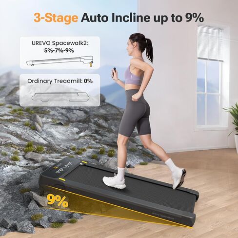 UREVO Walking Pad with Auto Incline, Max 9% 3 Stage Incline Under Desk Treadmill, 2.5HP Inclined Walking Treadmill for Home with Remote Control and LED Display in Kuwait