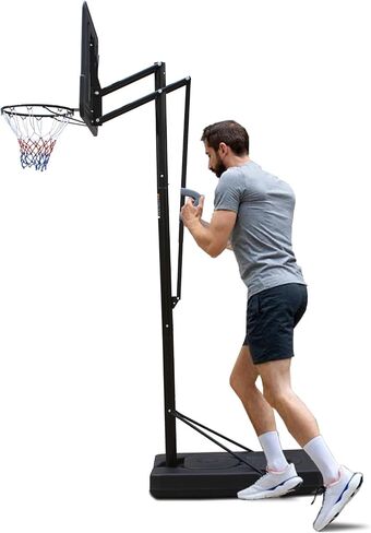 Portable Basketball Hoop with 2 Built-in Wheels, Polyester Net, Anti-Slip Hand Control, Stable & Fillable Base, 7.5 to10ft Height Adjustable, Goal System for Backyard Courts Pool, Black in Saudi Arabia