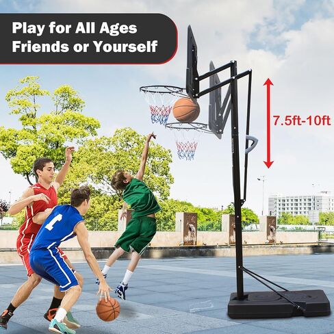 Portable Basketball Hoop with 2 Built-in Wheels, Polyester Net, Anti-Slip Hand Control, Stable & Fillable Base, 7.5 to10ft Height Adjustable, Goal System for Backyard Courts Pool, Black in Saudi Arabia