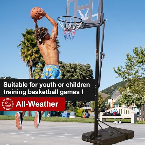 Portable Basketball Hoop with 2 Built-in Wheels, Polyester Net, Anti-Slip Hand Control, Stable & Fillable Base, 7.5 to10ft Height Adjustable, Goal System for Backyard Courts Pool, Black in Saudi Arabia