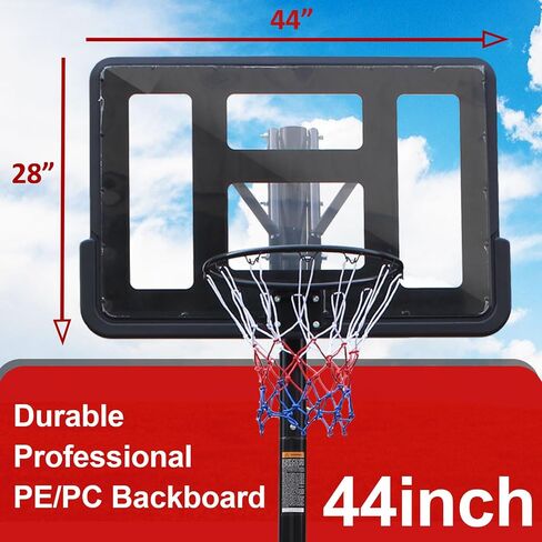 Portable Basketball Hoop with 2 Built-in Wheels, Polyester Net, Anti-Slip Hand Control, Stable & Fillable Base, 7.5 to10ft Height Adjustable, Goal System for Backyard Courts Pool, Black in Saudi Arabia