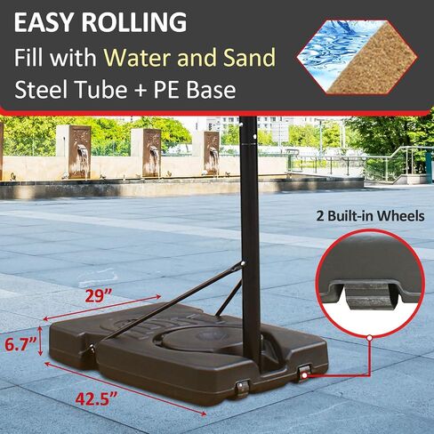 Portable Basketball Hoop with 2 Built-in Wheels, Polyester Net, Anti-Slip Hand Control, Stable & Fillable Base, 7.5 to10ft Height Adjustable, Goal System for Backyard Courts Pool, Black in Saudi Arabia