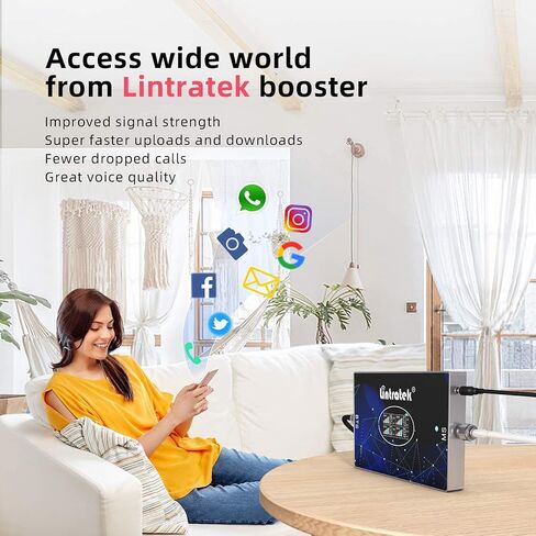 Lintratek Cell Phone Signal Booster for Home and Office on Band 2/4/5/12/17,Up to 5,000 Sq Ft,Boost 4G LTE 3G GSM Data & Voice Signal for Varies of U.S. Carriers, FCC Approved in Saudi Arabia