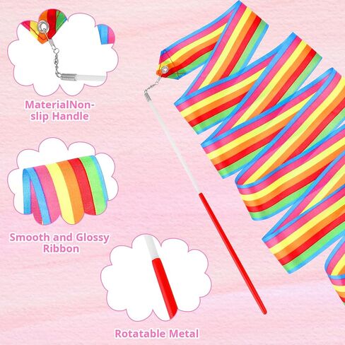 2Pcs 78.7 Inch Dance Ribbon, Sparkling Gymnastics Ribbons Rainbow Ribbon with Wand Rhythmic Ribbon Streamers for Kids Girls Adults Artistic Dancing Training in Saudi Arabia